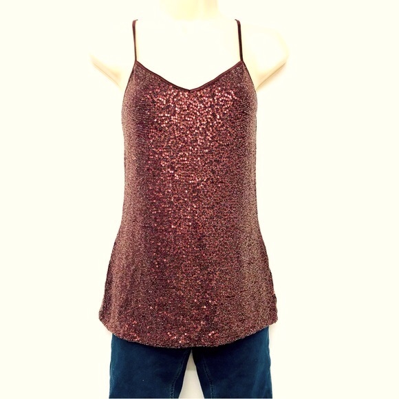 Express Tops - Express Burgundy Sequin Camisole Tank Top